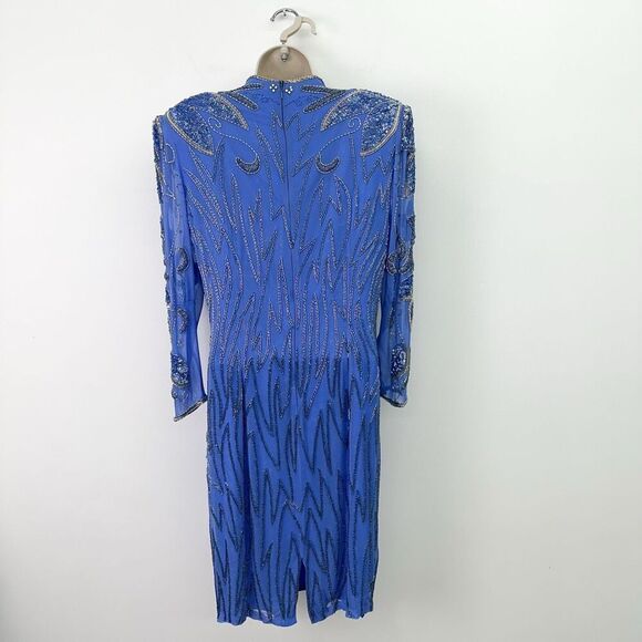 Niteline Women’s Blue Vintage 80s All Over Beaded Power Shoulder Long Sleeved Co - Picture 2 of 16